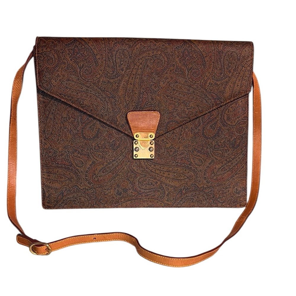 Vintage Serapian Milano Paisley Coated Canvas Shoulder Bag Italy Luxury